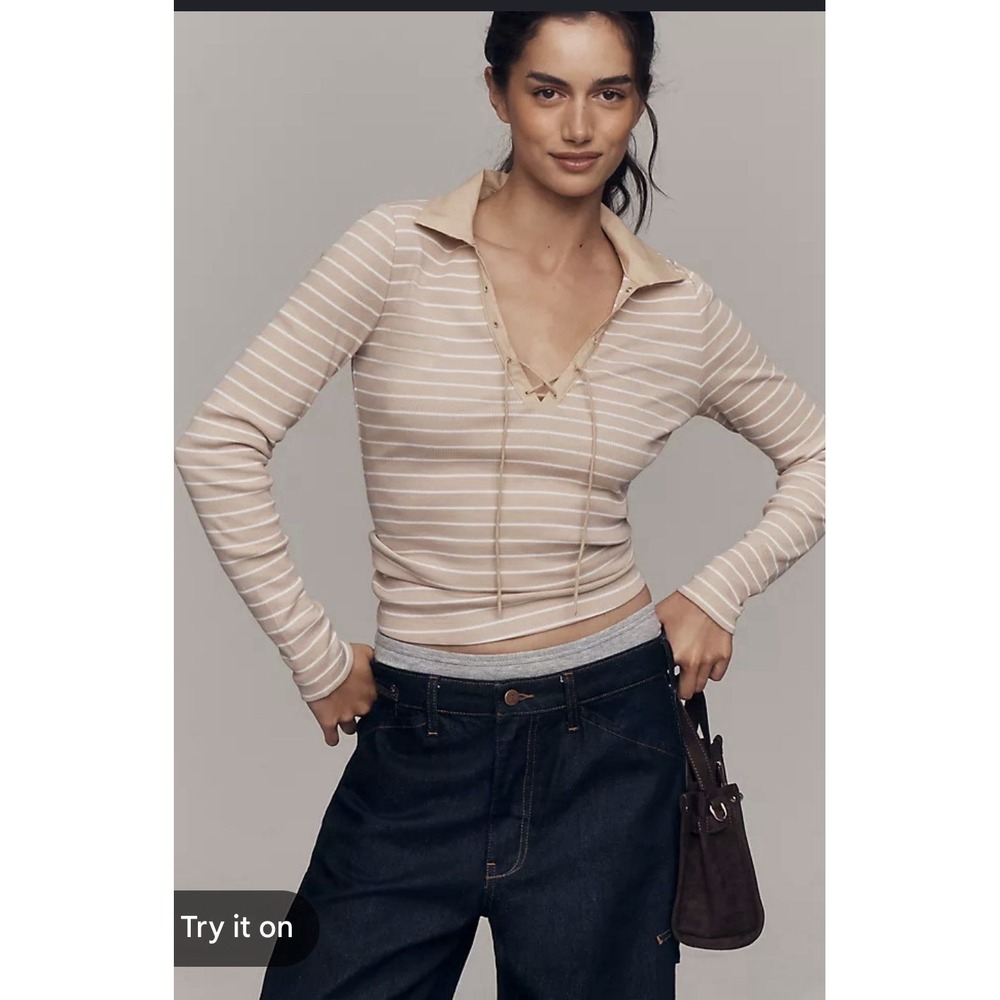 NWT Maeve by Anthropologie Shirt Lace Up Long Sleeve Sz Small Classic Minimalist